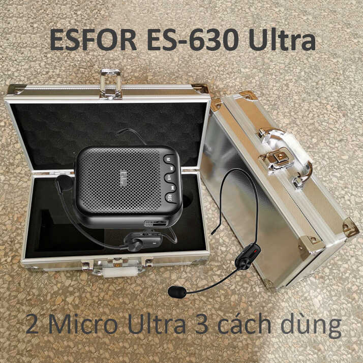 Máy trợ giảng Hàn Quốc ESFOR ES-630 Ultra, 2 micro không dây 3 cách dùng, loa Bluetooth 5.0 ES630 Ultra 30W