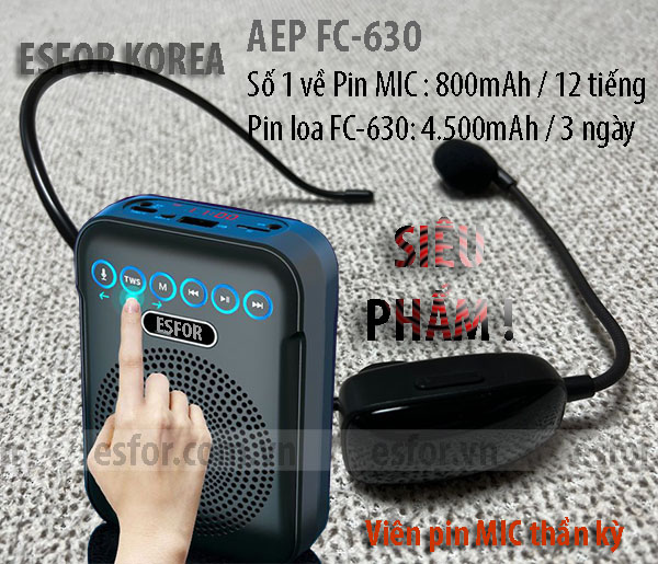 Máy trợ giảng Hàn Quốc ESFOR AEP FC-630 Ultra V2 phiên bản hộp nhôm, Pin mic số 1