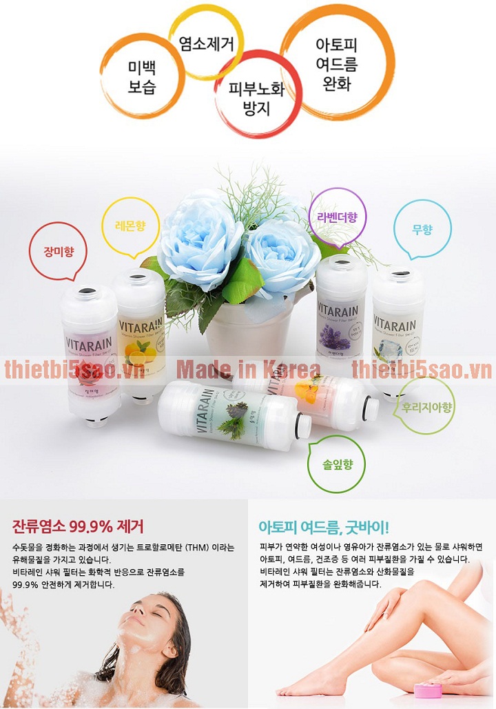Lọc nước vòi sen lõi lọc Vitamin C dưỡng da VitaRain Hàn Quốc, Hương hoa Hồng (SW07)